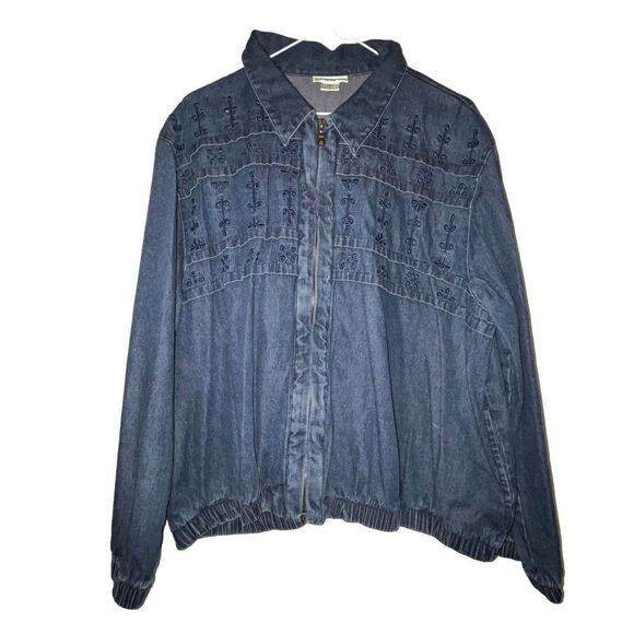 VTG 90s Alfred Dunner Wmns Petite Zip Up Denim Embroidered Jacket Sz 18P - Picture 2 of 12